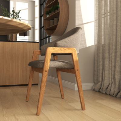 WOOL-Silla de tela marrón y fresno natural (x2)