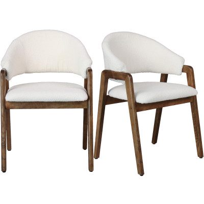 WOOL-Chaise en Tissu Curly Ecru et Frêne teinté noyer (x2)