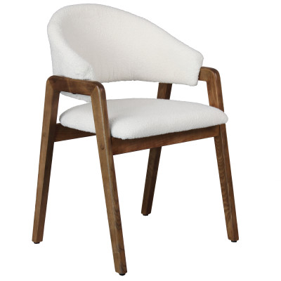 WOOL-Chaise en Tissu Curly Ecru et Frêne teinté noyer (x2)