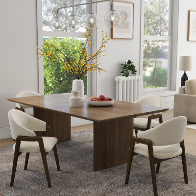 WOOL-Chaise en Tissu Curly Ecru et Frêne teinté noyer (x2)