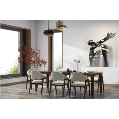 WOOL-2er Set Stuhl aus Stoff in Ecru und Esche Walnuss