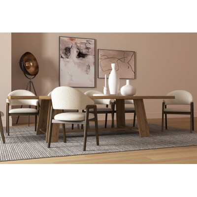 WOOL-Chaise en Tissu Curly Ecru et Frêne teinté noyer (x2)