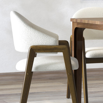 WOOL-Chaise en Tissu Curly Ecru et Frêne teinté noyer (x2)