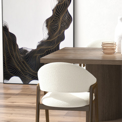 WOOL-Chaise en Tissu Curly Ecru et Frêne teinté noyer (x2)