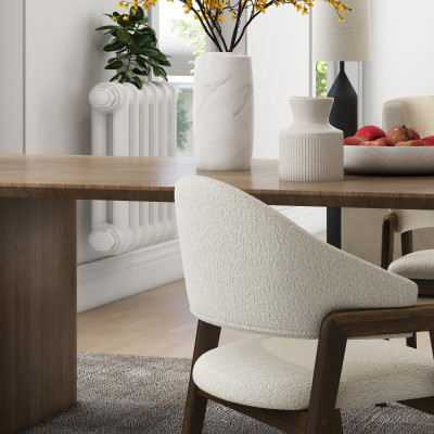 WOOL-Chaise en Tissu Curly Ecru et Frêne teinté noyer (x2)