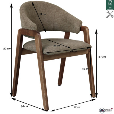 WOOL-Silla de tela marrón y fresno teñido de nogal (x2)