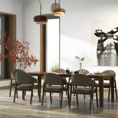 WOOL-2er Set Stuhl aus Stoff in braunem  und Esche Walnuss