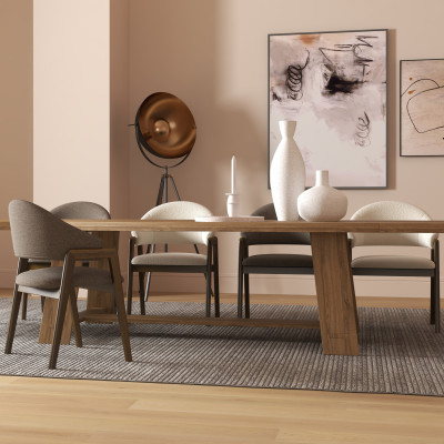 WOOL-Sedia in tessuto marrone e frassino tinto noce (x2)