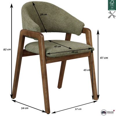 WOOL-Chaise en Tissu SoftCellar Sauge et Frêne teinté noyer (x2)