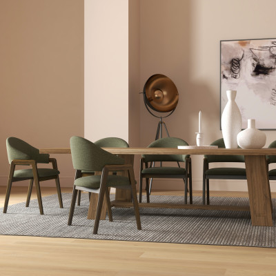 WOOL-Silla de tela verde y fresno teñido de nogal (x2)