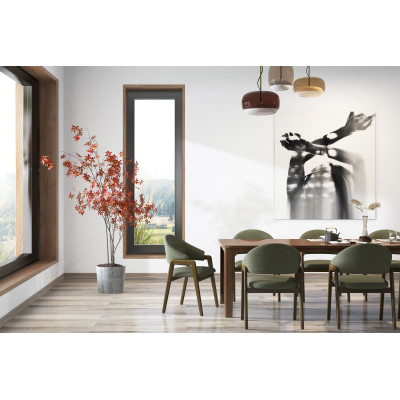 WOOL-Silla de tela verde y fresno teñido de nogal (x2)