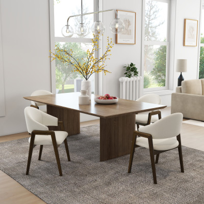 WOOL-2er Set Stuhl aus Stoff in Ecru und Esche Walnuss