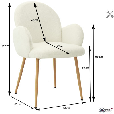 ALICE-Silla de tela rizada ecru, metal efecto madera (x2)