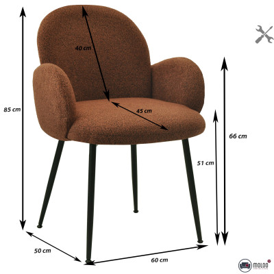 ALICE-Silla en tejido Terracota y patas de metal negro (x2)