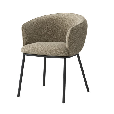 ALVIN-Fauteuil de table en tissu Bouclé Grège et métal noir