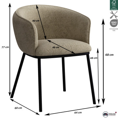 ALVIN-Silla de tela beige y metal negro