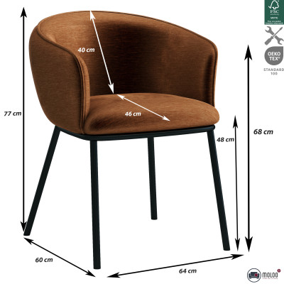 ALVIN-Silla de tela terracotta y metal negro