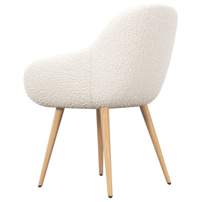CANCUN-Chaise en tissu bouclette Ecru et pieds métal décor bois (x2)