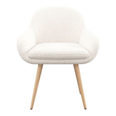 CANCUN-Chaise en tissu bouclette Ecru et pieds métal décor bois (x2)