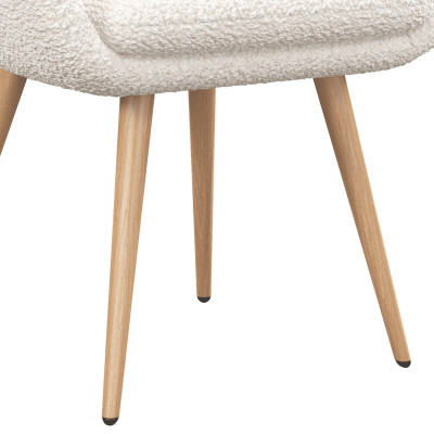CANCUN-Chaise en tissu bouclette Ecru et pieds métal décor bois (x2)