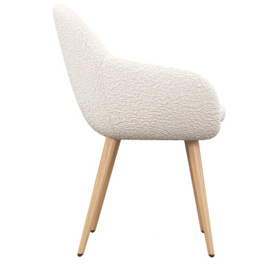 CANCUN-Chaise en tissu bouclette Ecru et pieds métal décor bois (x2)