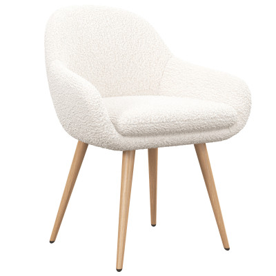 CANCUN-Chaise en tissu bouclette Ecru et pieds métal décor bois (x2)