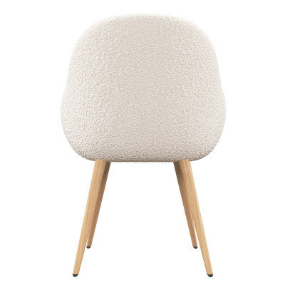 CANCUN-Chaise en tissu bouclette Ecru et pieds métal décor bois (x2)