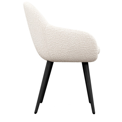 CANCUN-Chaise en tissu bouclette Ecru et pieds métal noir (x2)
