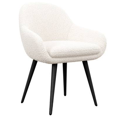 CANCUN-Chaise en tissu bouclette Ecru et pieds métal noir (x2)