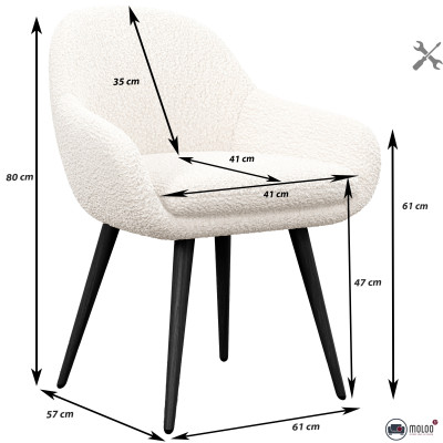 CANCUN-Chaise en tissu bouclette Ecru et pieds métal noir (x2)