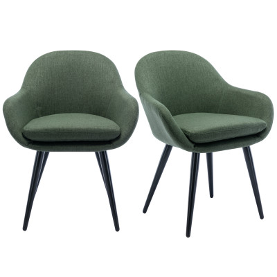 CANCUN - Chaise scandinave tissu vert forêt pieds métal noir (x2)