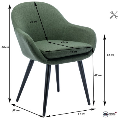 CANCUN - Chaise scandinave tissu vert forêt pieds métal noir (x2)