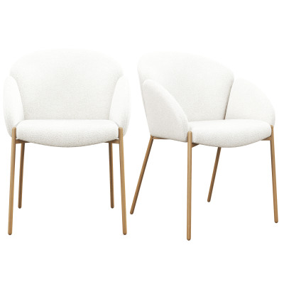 CANDICE-Chaise en tissu bouclé Ecru et métal bois (x2)