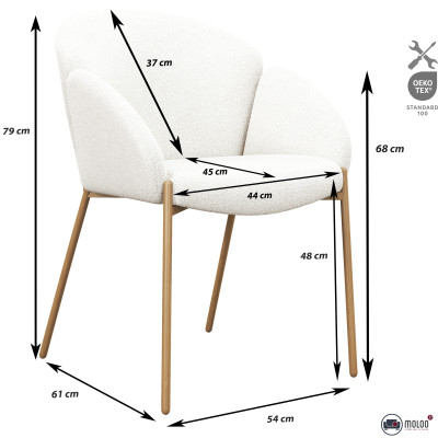 CANDICE-Silla de tela rizada color crudo y metal roble (x2)