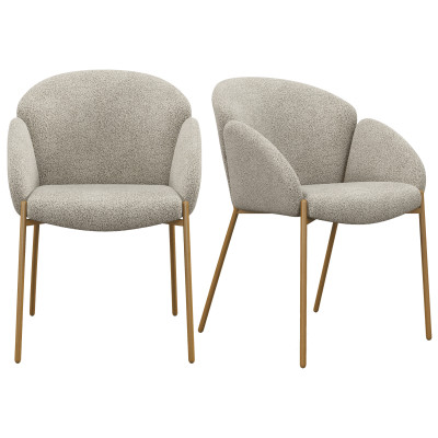 CANDICE-Chaise en tissu bouclé Mastic et métal décor bois (x2)