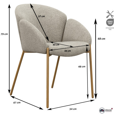 CANDICE-Chaise en tissu bouclé Mastic et métal décor bois (x2)