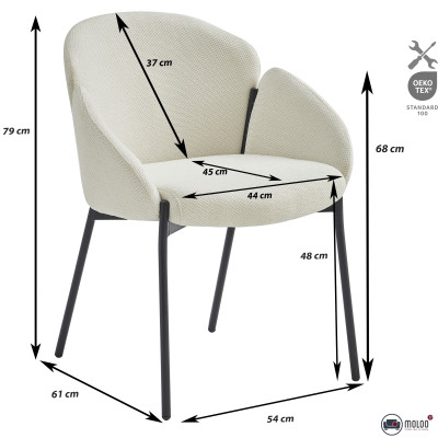 CANDICE-Chaise en tissu Luxury Ecru et métal noir (x2)