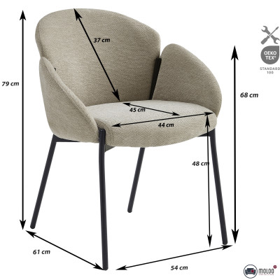 CANDICE-Chaise en tissu Luxury Grège et métal noir (x2)