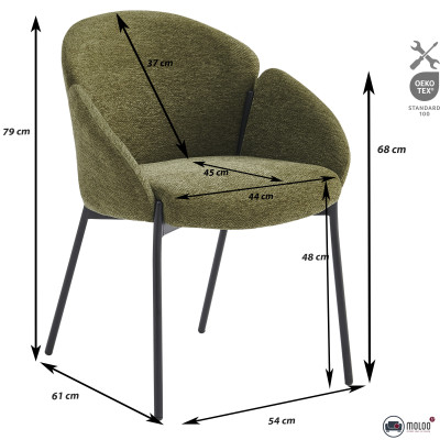 CANDICE-Chaise en tissu Luxury Kaki et métal noir (x2)