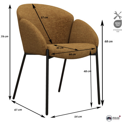 CANDICE-Silla de tela mostaza y metal negro (x2)