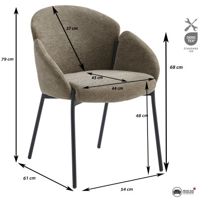 CANDICE-Chaise en tissu Luxury Taupe et métal noir (x2)