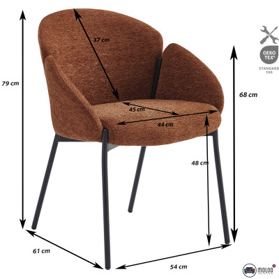 CANDICE-Chaise en tissu Luxury Terracotta et métal noir (x2)