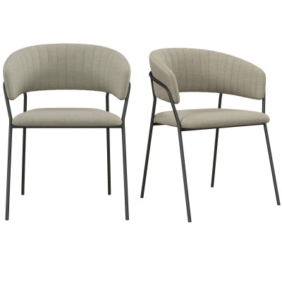 LUCA-Fauteuil de table en tissu Lin pieds métal noir (x2)