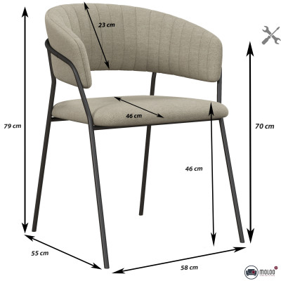 LUCA-Fauteuil de table en tissu Lin pieds métal noir (x2)