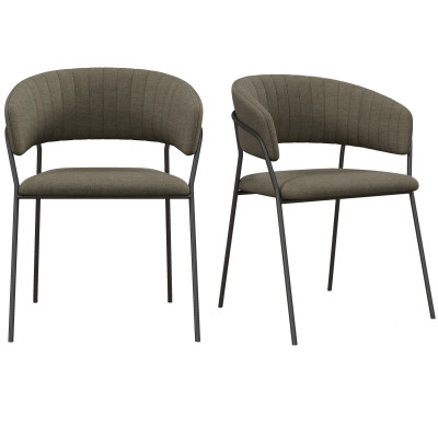 LUCA-Sillón de mesa marrón y  de metal negro (x2)