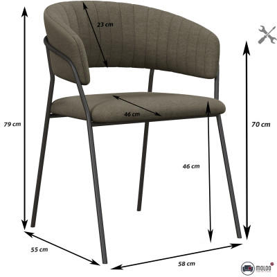LUCA-Fauteuil de table en tissu Taupe et métal noir (x2)