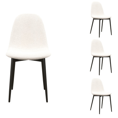 SALLY-Sedia in tessuto riccio ecru con gambe in metallo (x4)