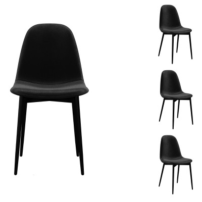 SALLY-Silla de terciopelo negro con patas de metal (x4)