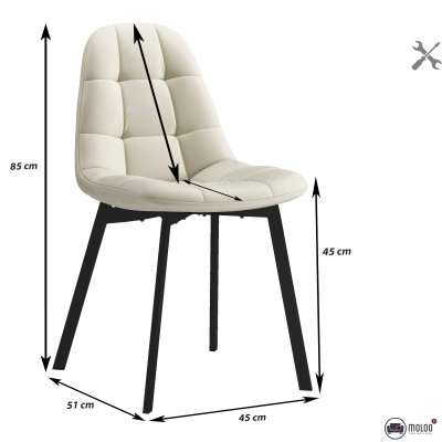 STELLIA-2er Set Stuhl aus Vanillesamt und schwarzem Metall