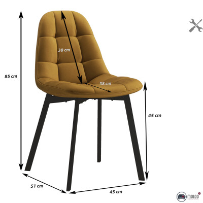 STELLIA-2er Set Stuhl aus safranfarbenem Samt und schwarzem Metall
